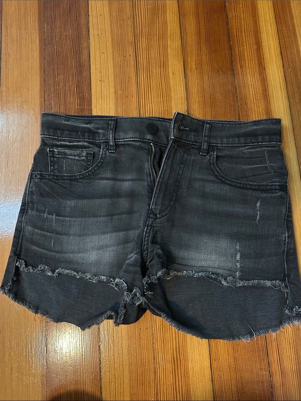 Express Black Distressed Frayed Hem Jean Shorts